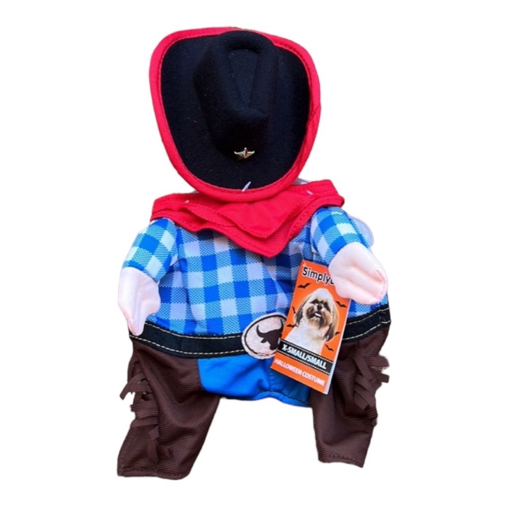 Halloween Pet Costume Western Cowboy Dog Outfit with Hat Blue Red SimplyDog NWT